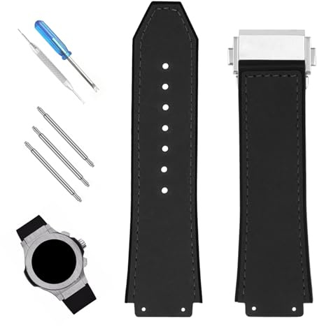 XIW Kompatibel mit 19 mm × 25 mm × 22 mm Hublot Big Bang Lederarmband mit Edelstahl-Schnalle, Ersatz für Herren, Silikon-Armband, Damen-Armband
