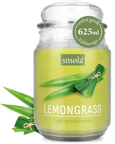 smøla Große Duftkerze im Glas I Lemongrass 625ml - Kerze bis zu 140 Stunden Brenndauer I vegane Sojawachs-Kerze I perfekte Geschenkidee