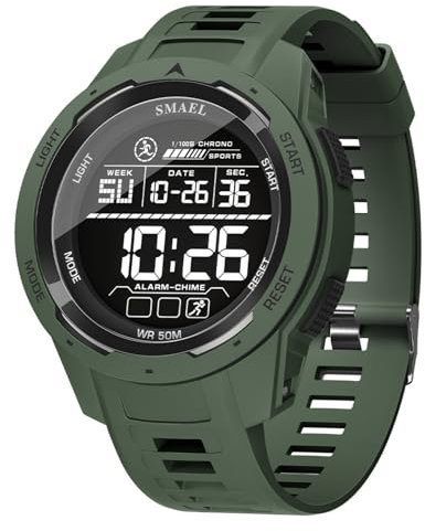 Orologio sportivo digitale da uomo, impermeabile, grande quadrante militare, con retroilluminazione, allarme, cronometro, antiurto, calendario, regalo per uomini, verde militare, cinturino: