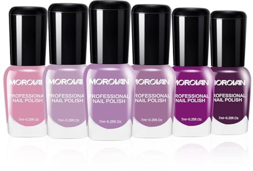 Morovan Nail Polish Set Fingernail: Lilac Light Purple Quick Dry Nail Polish Kit 0.25oz Lavender Regular Pack Glossy Halloween Finger Nail Gifts for Women Girls