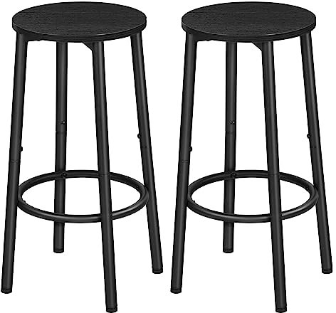 HOOBRO Barhocker 2er-Set, Barstuhl Industrieller Barstuhl, Stabiles Metallgestell, Verstellbare Füße, für Restaurant, Küche, Bar, Schwarz EBK03BY01N1