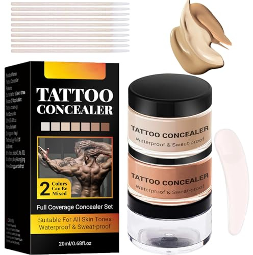 Waterproof Tattoo Cover Up and Concealer Set - Full Coverage Body Makeup for Scars and Bruises - Suitable for Men and Women (2pcs)