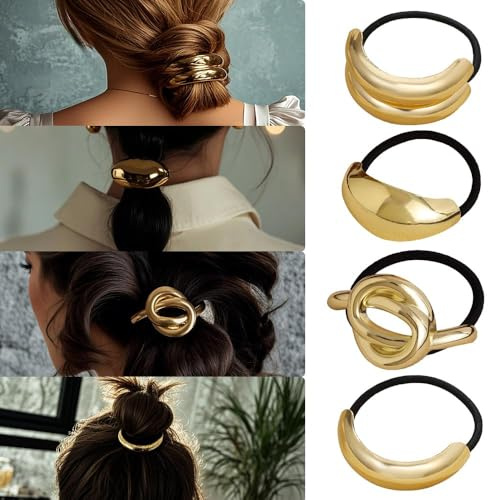 XFSRG 4 Stück Metall Haargummis Set Oval Knoten Haarschmuck Zopfhalter Haarband Pferdeschwanz Halter Elegant Haarbänder