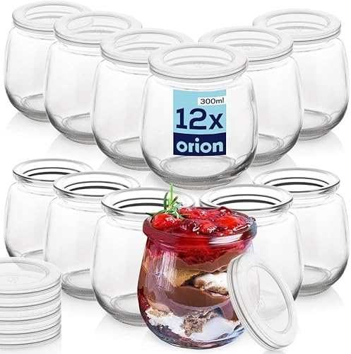 orion group Joghurtglas Dessertglas Glasbehälter Einmachgläser mit Deckel | 300 ml 12 Stk.
