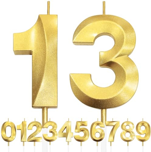13th Geburtstagskerze, 3D Design Gold Glitter Nummer Kerzen, Cake Topper Dekorationen, Kuchen Kerze für Geburtstagsparty, Hochzeitstag, Baby-Dusche, Party-Dekoration