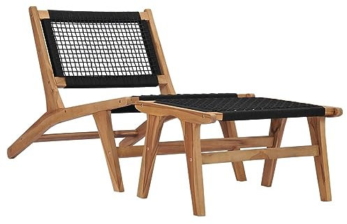 Xichuzi Sonnenliege mit Fußablage Massivholz Teak und Seil, Gartenliege, Liegestuhl, Sonnenstuhl, Sonneninsel Outdoor, Liegen, Gartenmöbel, Bäderliege, Relaxliege - 49368