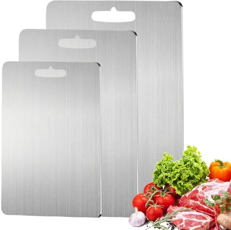 Set di 3 Tagliere in Titanio e Acciaio Inox per Cucina - Per Carne, Frutta, Verdura