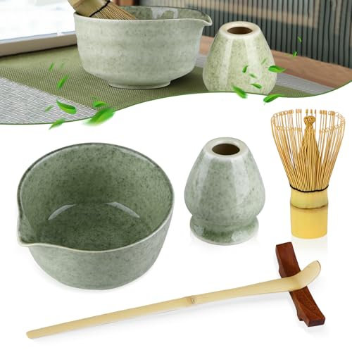 Matcha Kit, Balai à matcha, Bol Matcha, Fouet Matcha, Support de mixeur à matcha, Support de balai à matcha, Ensemble de 5 pièces, Kit Matcha, Coffret cadeau, Service à thé matcha en céramique