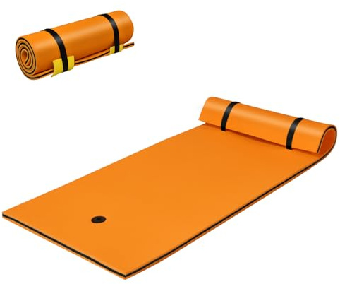 FANTASK Schwimmmatte 220 x 90 cm, schwimmende Wassermatte bis 100 kg belastbar, schwimmender Matte aus reißfestem XPE-Schaumstoff, Orange