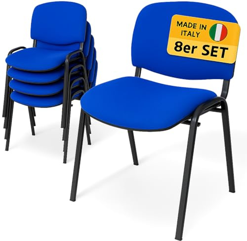Topsit Besucherstühle 8er Set, stapelbare Konferenzstühle ohne Armlehnen, Stapelstühle mit Metallgestell, für Büro, Konferenz, Reception (Blau)