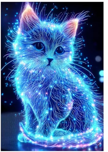 Artinhand 300 Teile Puzzle für Erwachsene Blau Leuchtende Katze Puzzles | Niedliches Tier Puzzle für Erwachsene und Kinder Heimdekoration Geburtstagsparty Geschenk Spielzeug 38x26 cm