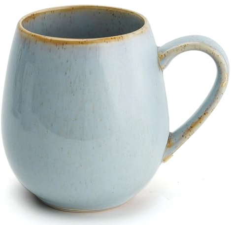 Happy Lemuro Teetasse Groß - 550 ml - Kaffeetasse Groß - Jumbotasse - Große Teetasse - XXL Tasse - Tee Tasse Gross - Tea Cup - Tee Zubehör - Tea Mug - Glänzend - Steingrau