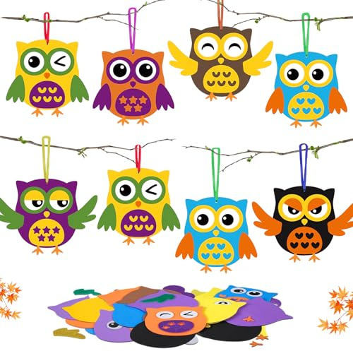JIEBAO 12 Eule Bastelsets für Kinder, Herbstdeko Bastelhandwerk, Filz Herbst Basteln, Eule Basteln zum Dekorieren in Herbstzeit für Jungen Mädchen Herbstszeit Thanksgiving Geburtstag