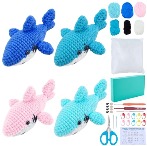 ORIGACH 4 Sets Hai Häkelset Für Anfänger, DIY Starter Häkelset Für Erwachsene Mit Schritt Für Schritt Videoanleitung