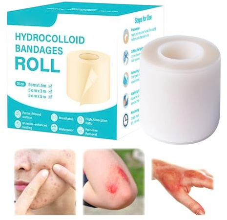 Hydrokolloid-Gel-Bandagen, Breite 5 cm, Verbrennungsbandagen – flexibles Schneiden von Wundpflaster für empfindliche Haut, Ferse, Zehen, Fuß, Gesicht, Schnitte, Pickel, Narbenschnitt