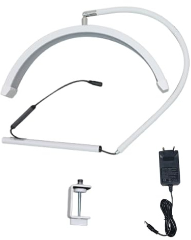 Walmeck Lampada di Bellezza Mezzaluna del Morsetto del Desktop a Tubo da 16 Pollici, Lampada per Chiodi da 20 w Light con Morsetto da Scrivania, Tubo a 360 ° Ruotabile (Bianco)