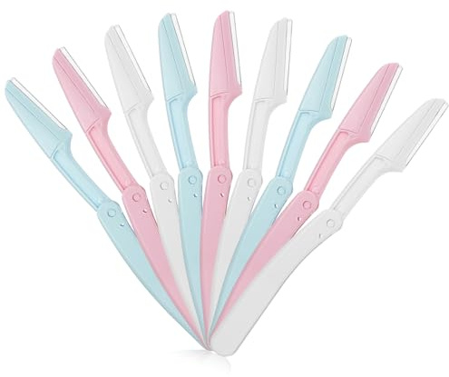 Guduling Lot de 9 lames Derma pour visage et femme, rasoir à sourcils Microderm pliable, rasoir à sourcils pour femmes et hommes, rasoir dermaplaning pour peau sensible 3 couleurs