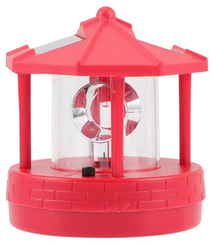 Solar Leuchtturm LED aus Kunststoff mit Drehendem Leuchtfeuer, Rot | Solarbetrieben, für Garten und Weg, Tragbar, Dekorative Figurenlampe für Außenbereich