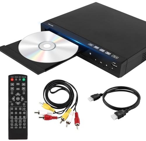 PopuLike Upgraded 1080P DVD Player for TV, Multi-Regional DVD & CD Player with Audio/Video Cable & Remote controller, Supports USB Playback, Compatible with MPEG4 MP3 Formats for Home Use, HD-228