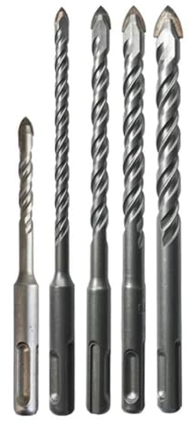 FUANA Juego de 5 brocas SDS Plus para azulejos de carburo y porcelana para cerámica, granito, piedra, hormigón y madera