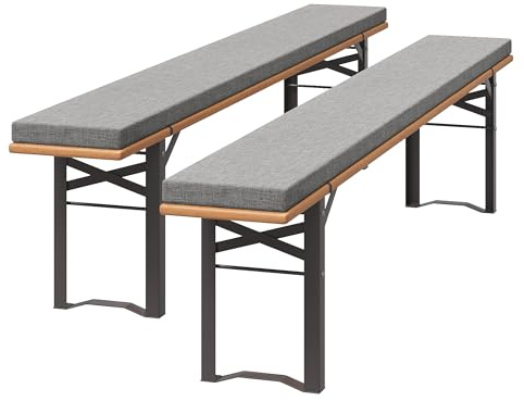 UDPATIO 2er Set Bierbankauflagen mit Bezug 220 x 25 x 4 cm,XL Waschbare auflagen bierzeltgarnitur für Partyzeltgarnitur(Hellgrau, wasserdicht)
