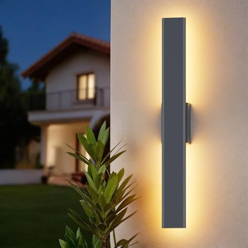Klighten 20W Aussenlampe mit 3 Farbtemperatur 3000K/4000K/6000K, Anthrazit | Wasserdicht IP65, Aluminium Außenwandleuchten 60CM/23.6IN, Lange Villa Wandleuchte für Garten, Terrasse, Balkon, Patio