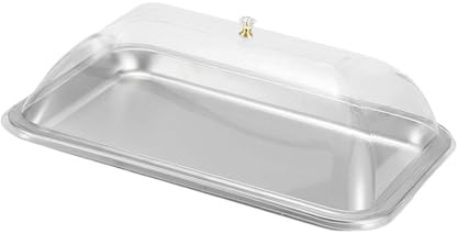 perfk Plateau de Service rectangulaire en Acier Inoxydable avec Couvercle Transparent, idéal pour Les gâteaux, Les banquets, Les fêtes et la Cuisine. Ce, 40x30x2cm