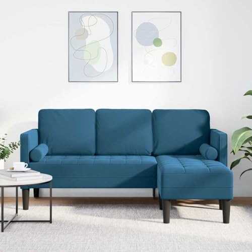 mtlskopl Ecksofa 3-Sitzer Samt blau 173x131x67 cm modular kleines Schlafsofa für Wohnzimmer Balkon Büro Atmungsaktives Polyester Holzwerkstoff Robustes Sofa