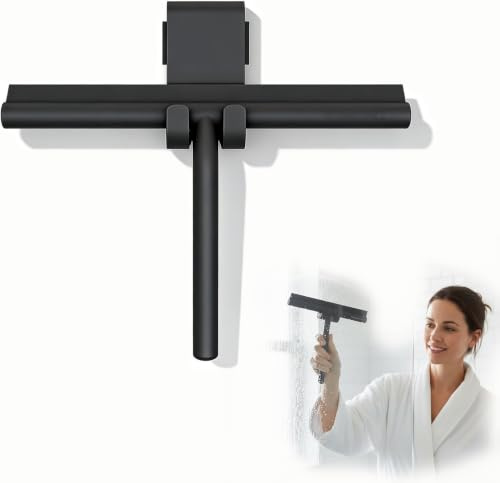 Shower Squeegee with Hook, Silicone Shower Cleaner for Shower Doors & Screens, Bathroom Window Wiper Blade (Black, 8.25'')