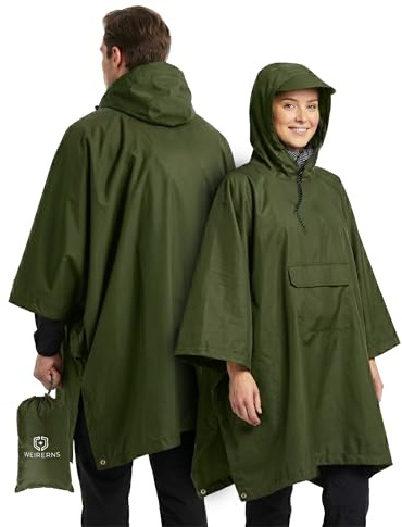WEIRERNS Regenponcho wasserdicht atmungsaktiv ultraleicht Mehrzweck Poncho Damen Herren 3in1 Regencape für Wandern Camping Outdoor Zubehör