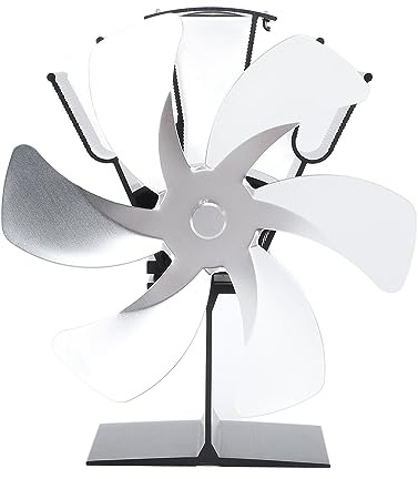 Spacnana Ofenventilator, 6 Flügel, Wärmebetriebener Thermoventilator für Holzkamin, Schnelle Warmluftzirkulation mit Griff (SILVER)