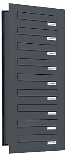 AL Briefkastensysteme 9er Briefkasten Mauerdurchwurf in Anthrazitgrau RAL 7016, 9 Fach DIN A4, wetterfeste Premium Briefkastenanlage Postkasten
