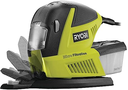 RYOBI Ponceuse Multifonction / Détail 180W RMS180-SA30 – Légère et Maniable, Idéale pour Angles, Petites Surfaces – Livrée avec 30 Abrasifs