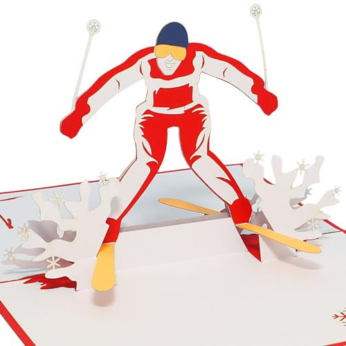 LINPOPUP®, LIN17497, POP UP Karten Sport, Geburtstag, 3D Grußkarten Klappkarten Geburtstagskarte Gutschein für Skifahrer Ski, N270
