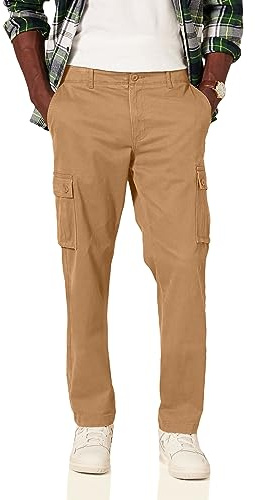 Amazon Essentials Pantaloni Cargo da Lavoro Elasticizzati a Taglio Dritto (Disponibili in Taglie Forti) Uomo, Kaki Scuro, 32W / 33L