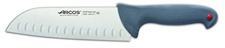 Arcos Serie Colour Prof - Caja 6 uds Cuchillo Santoku con Alveolos - Hoja de Acero Inoxidable NITRUM de 180 mm - Mango de Polipropileno recubierto de Elastómero Color gris (6 UDS)
