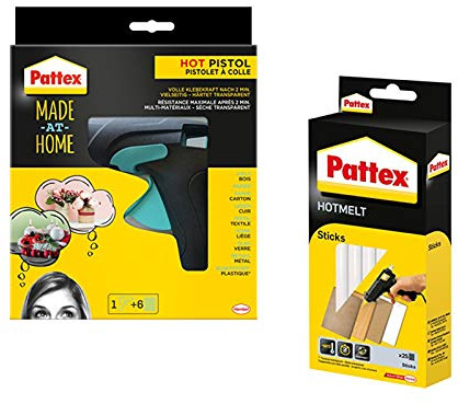 Pattex Made at Home Heißklebepistole mit mechanischem Vorschub und hitzeisolierter Düse, inkl. 6 Klebesticks, Ø 11 mm (Set, bestehend aus Klebepistole + 500g Klebesticks)