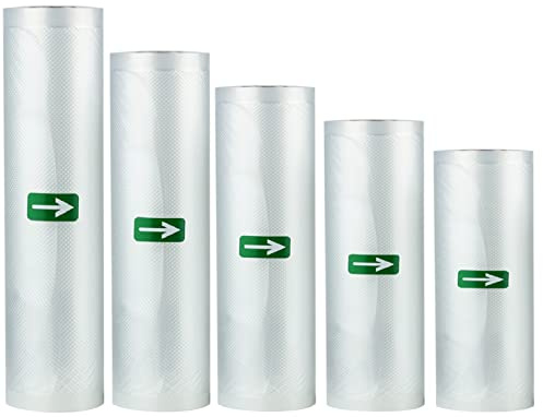 MKISHINE Lot de 5 rouleaux de sacs sous vide pour sceller les aliments sous vide vous permettent de couper un sac à la taille que vous voulez, 5 tailles différentes