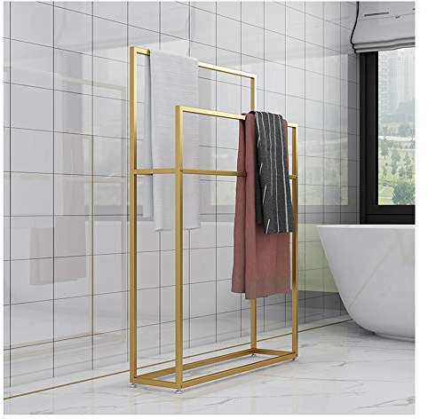 WING Handtuchhalter freistehend Handtuchständer Metall Bad Handtuchstangen, treppenförmiger Handtuchständer, Rostfrei, 110 cm Höhe,Gold,75×20×110cm(L×W×H)
