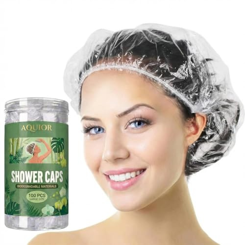 Aquior Shower Cap Disposable,100 PCS Bath Caps Large Thick Clear Waterproof Plastic Elastic Hair Bath Caps for Women Deep Conditioning Hair Care Hotel Travel Essentials Accessories