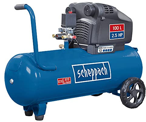 scheppach Druckluft Kompressor HC104DC - 8 bar | 100L | Doppelzylinder | 2 Schnellanschlusskupplungen | Ölfrei