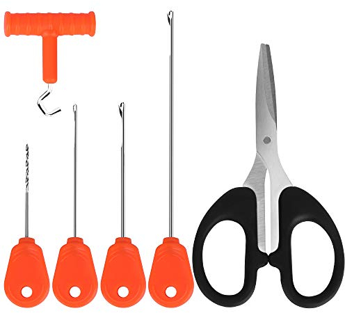 Luroad Juego de Herramientas para Aparejos de Pesca de Carpa, 6 en 1, Kit de Aparejos de Pesca de Carpa, Que Incluye Aguja de Anzuelo, Perforador, Extractor de Nudos y Tijeras de Línea Trenzada