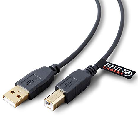 rhinocables USB 2.0 Printer Cable | Gold Connectors, High-Speed 480 Mbps Data Transfer | Multi-Shielded A-Male to B-Male | Universal Compatibility for Printers & External Hard Drives (50cm,Black)