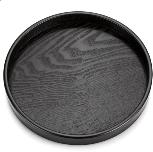 Black Round Tray,24cm 9.45inch Single Round Bar Tray Wooden Coffee Snack Food Meals Transfer Tea Coffee Snack Food Meals Serving Plate for Table Dishes Fruits Breakfast Restaurant Hotel