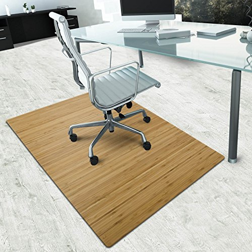 Bamboo Floor Protection Mat for Hard Floors and Carpets, with Felt Lining, Rubber Studs for Firm Grip, Made of Natural Bamboo, 2 Colours (90 x 120 cm, Light - Rectangular)