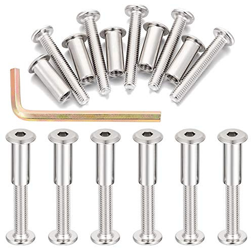 PGMJ 40 Sets Silver Hex Metal Metric Bolts and Nuts Assortment - Thread Repair Kit M6, Cupboards Joint Connector Cap Bolts, Screw Post Fit for Furniture (M6x40mm-D)