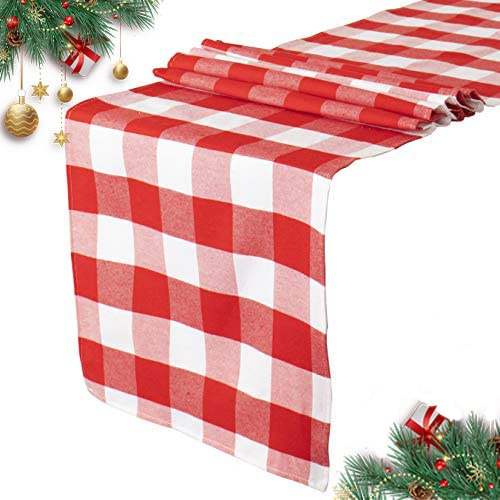 Tischläufer, Rot und Weiß, 35,6 x 182,9 cm, Leinen und Polyester, kariert, Gingham-Karo, für Esszimmer, Party (35,6 x 182,9 cm, Rot und Weiß)