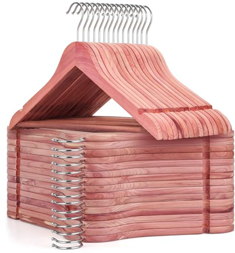 TOPIA HANGER American Red Cedar Wooden Hangers 30 Pack, Clothes Hangers for Closet, Wood Suit Hangers with Smooth Cut Notches, 360°Flexible Hook, Non-Slip Pants Bar(Natural)-CT07C30