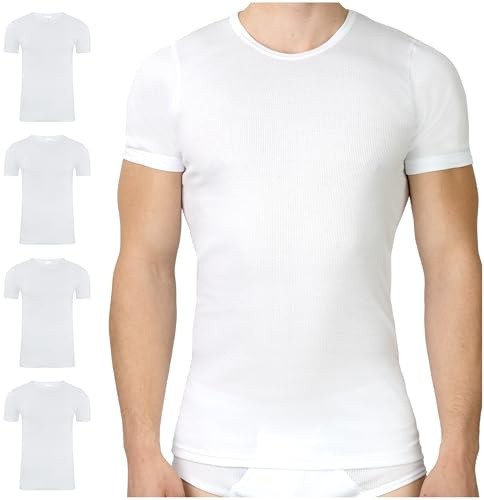 SES Camiseta interior doble acanalada para hombre, paquete de 4 unidades, tallas S - 4XL, manga corta, color blanco, 100% algodón, camiseta interior para hombre como camiseta interior de doble canalé