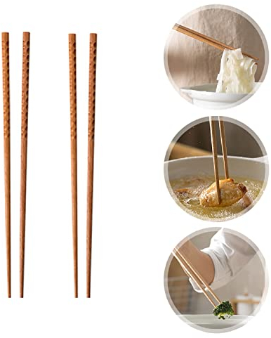 Kisbeibi 2 Pairs Wooden Cooking Chopsticks Extra Long Kitchen Frying Chopstick Reusable for Frying in Hot Pot Cooking Noodles(size:33cm)